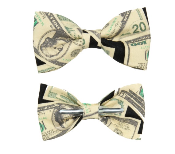 Money / Dollars Clip On Cotton Bow Tie Bowtie Boys or