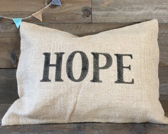 Burlap Pillow Cover - Hope
