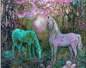 Appaloosa horses under the Apple Blossom,fantasy print, woodland decor, girl's room, abstract painting,decorative, wall decor... Appaloosa horses under the Apple Blossom,fantasy print, woodland decor, girl's room, abstract painting,decorative, wall decor...