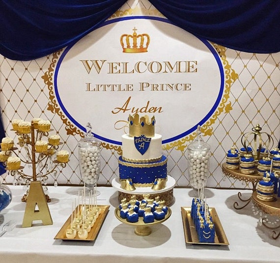 Royal blue and gold prince dessert table baby by OzelGunPartileri