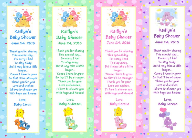 Care Bears Baby Shower Bookmark Favors by BabyShowersByKim ...