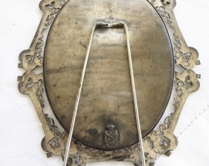 Antique Silverplate Picture Frame, Cherubs, Scroll Detail, Signed, Angels on Your Vanity, 4 x 3
