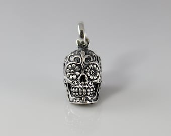 Handmade Sterling Silver Sugar Skull Day of the Dead Pendant