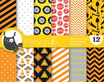 Construction digital paper, commercial use, scrapbook papers, background chevron, stripes - PS734