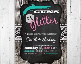 Guns or Glitter Gender Reveal Party Invitation - baby - blue pink invite - Digital Printable Gender Reveal Party - Customized - Custom