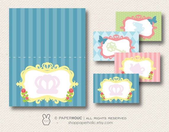 wonderland tea party tent cards buffet food name place tea party place cards printable