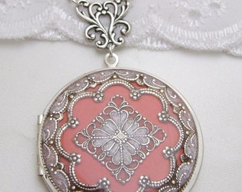 Coral Filigree Locket, Vintage Locket,Filigree Diamond Locket, Photo Locket, Valentine Gift For Her, Wedding Locket Picture Locket