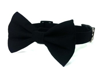 Black dog bow tie collar set & cat bow tie collar set - adjustable with bell (optional)