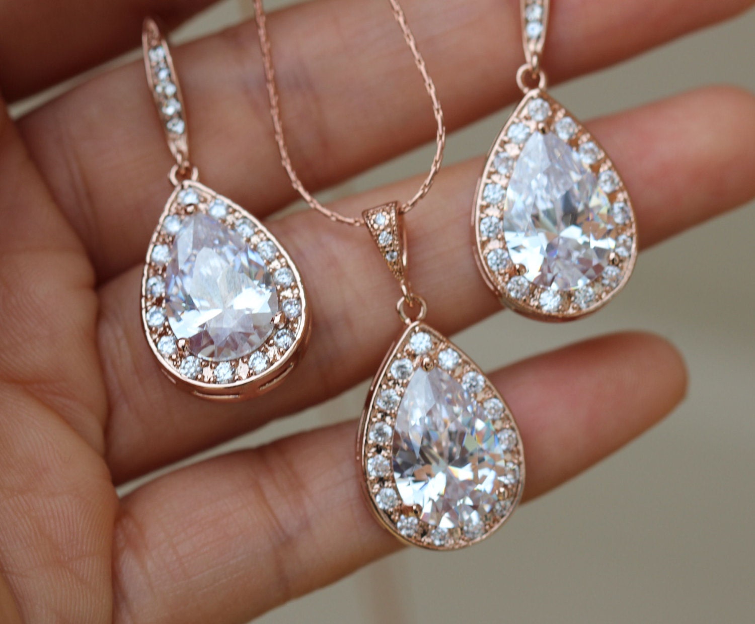rose gold jewelry set bridal jewelry set wedding set by arbjewelry