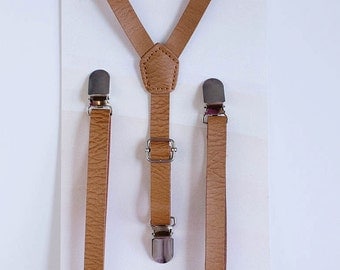 Boys Birthday Suspenders, Brown Leather Suspenders, Boys Suspenders, Ring Bearer Outfit, Boys Clothes, 1st Birthday Boy, Kids Suspenders