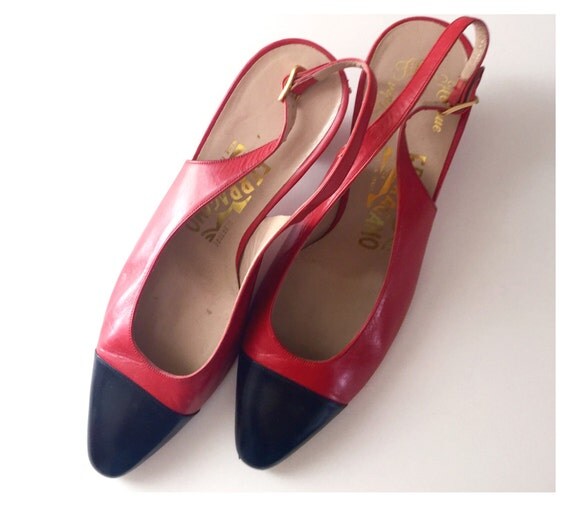 Red and Black Vintage Saks Fifth Avenue Ferragamo Shoes