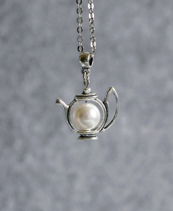 Teapot Necklace White Pearl Teapot Necklace Teapot Pendant
