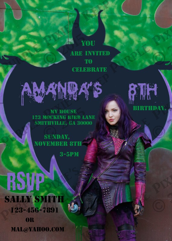 Disney Descendants Birthday Party Invitation Mal