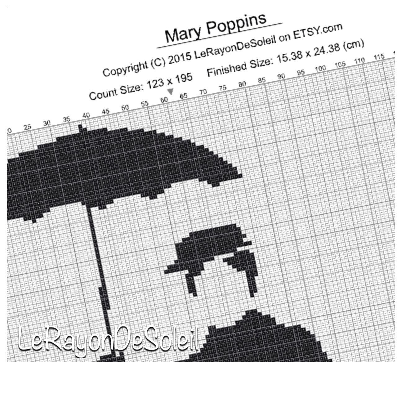 Cross stitch pattern Mary Poppins umbrella Disney classics