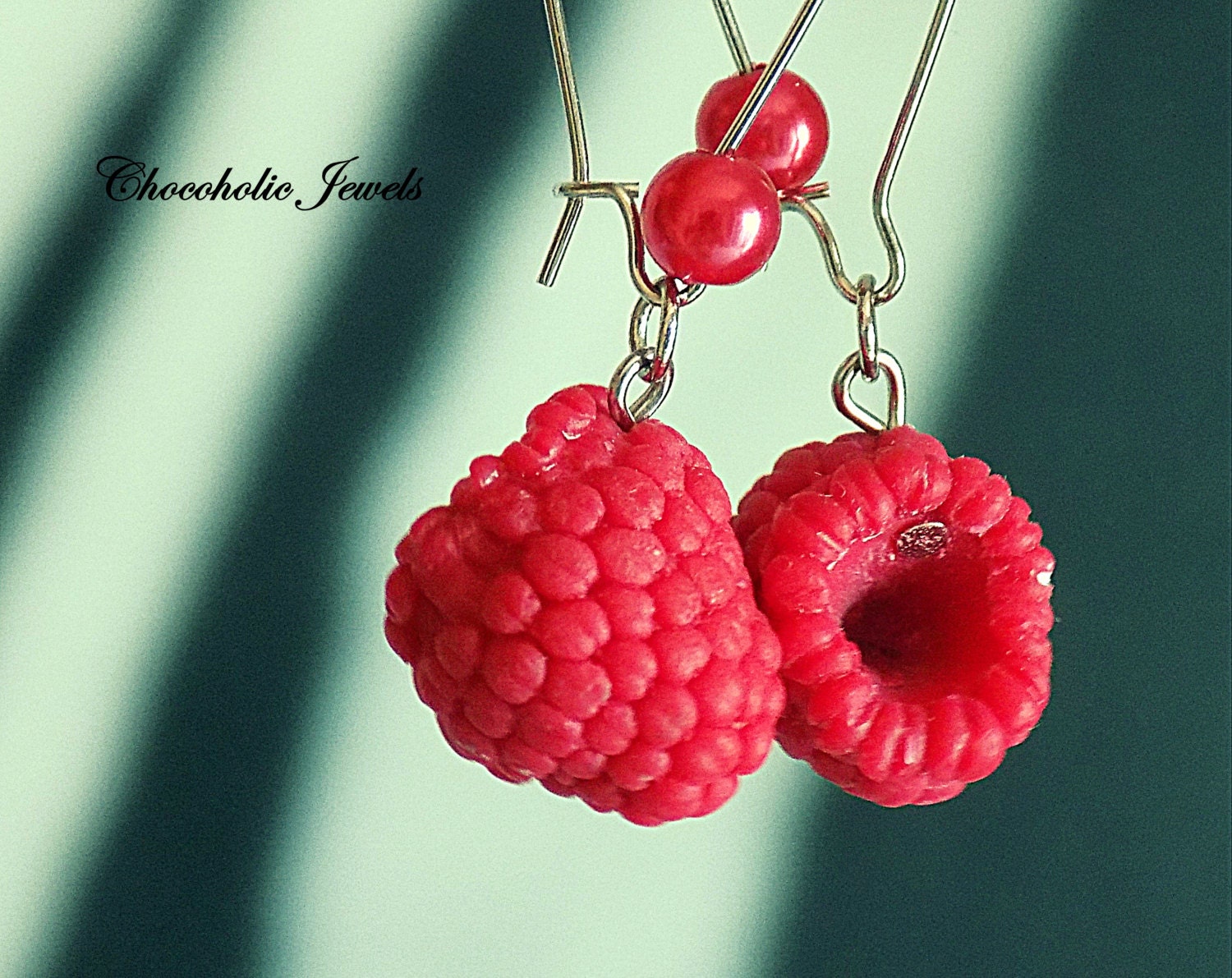 Raspberry dangle earrings fruit earringsberriesvegan