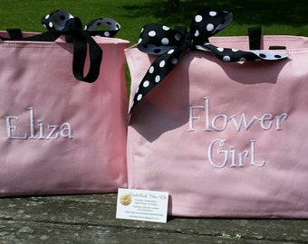 FLOWER GIRL Gift Bag, Petal Princess, Princess of Petals, Wedding Rehearsal Gift, Flower girl tote, Girls personalized bag, bow extra