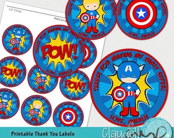 Superheroes Captain America Inspired Printable Thank You Labels / Tags / Party Circles 2.5" - 300 DPI