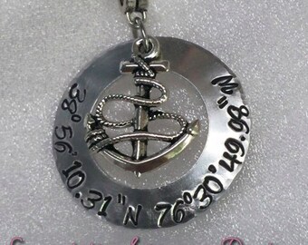 Coordinate Necklace - GPS Coordinate Jewelry - GPS Coordinate Gift - Personalized Latitude Longitude Necklace - Keychain - Hand Stamped