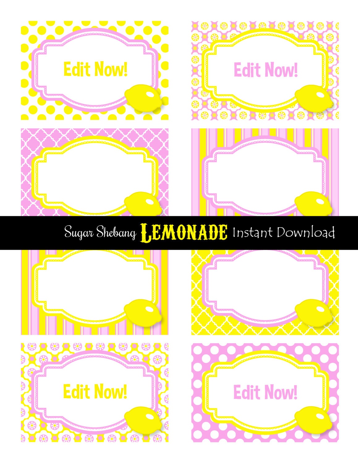 lemonade stand labels pink and yellow labels instantly