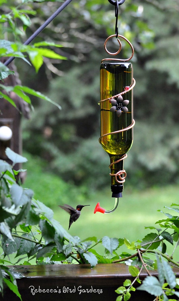 Wine Bottle Hummingbird Feeder The Tavern by RebeccasBirdGardens