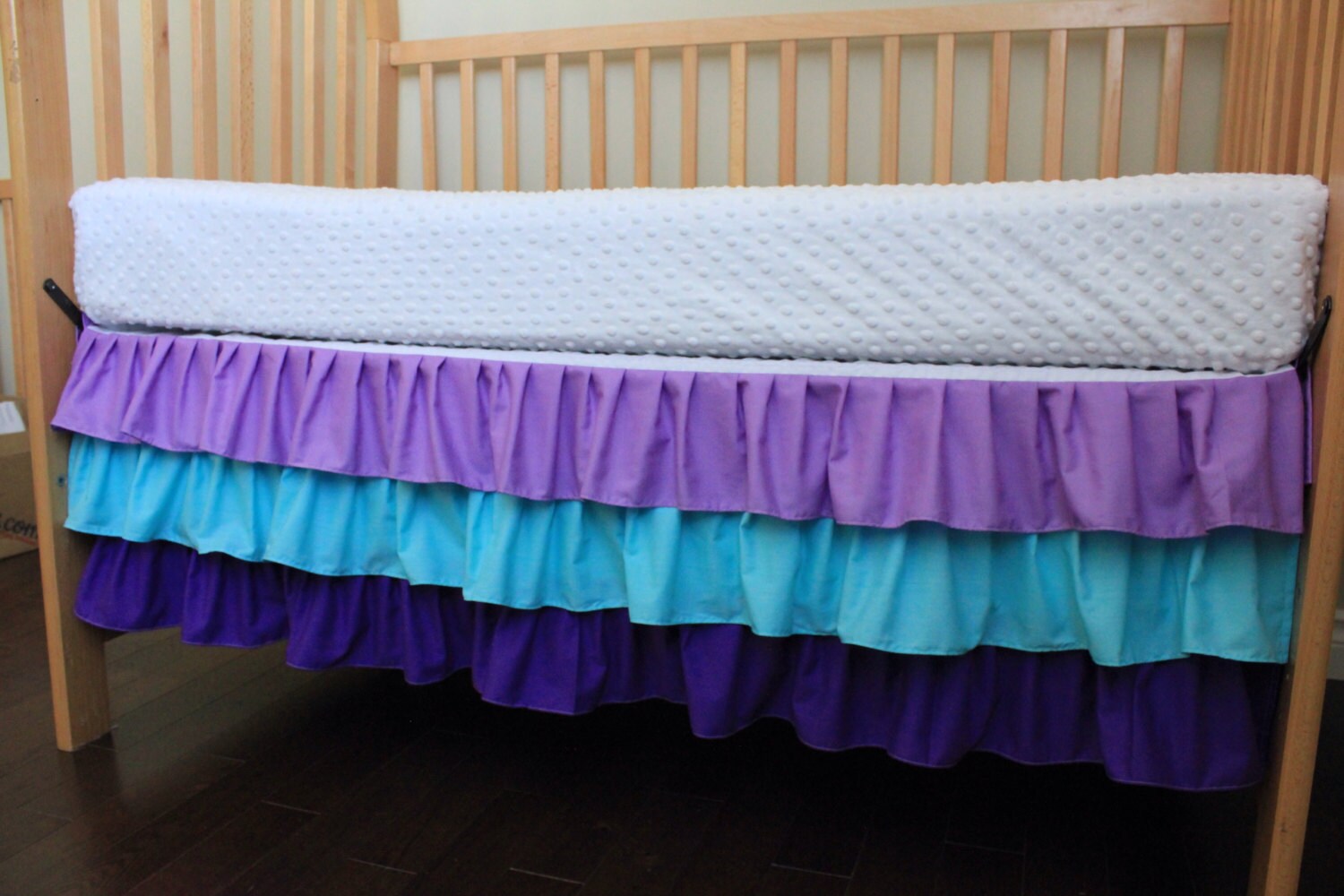 Girl Three Tier Ruffle Crib Skirt Purple And Aqua Girl