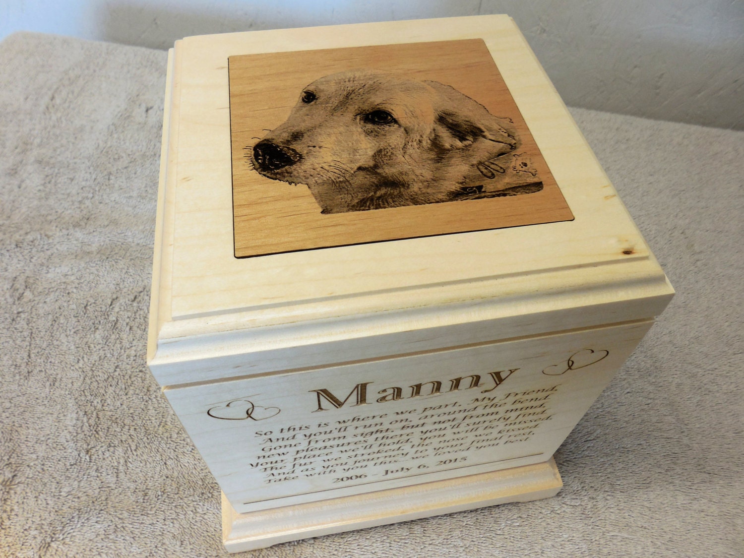 Large Pet Urn Laser Engraved Maple Wood by LaserDesignEngraving