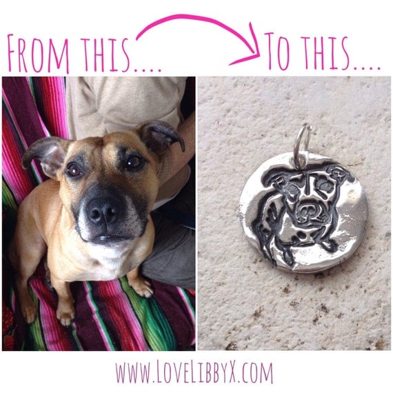 Dog cat necklace - Custom portrait photo print necklace - solid silver pet memorial jewelry, personalised pet pendant, animal jewellery