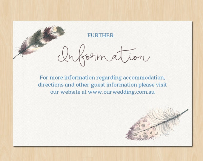 Bohemian Watercolour Feather Invitation Suite // Spring Wedding // Boho Wedding Invite // Printable Invitations