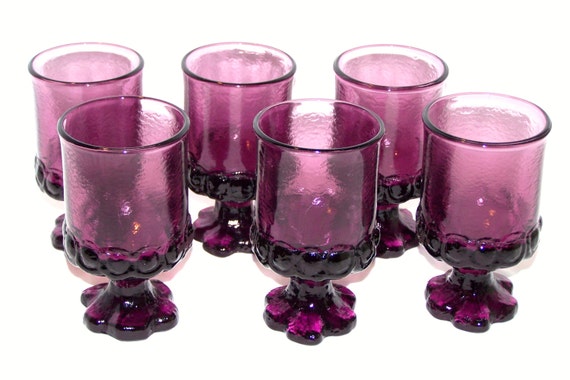 Vintage Amethyst Purple Stemware Glasses Set Of 6 Pieces