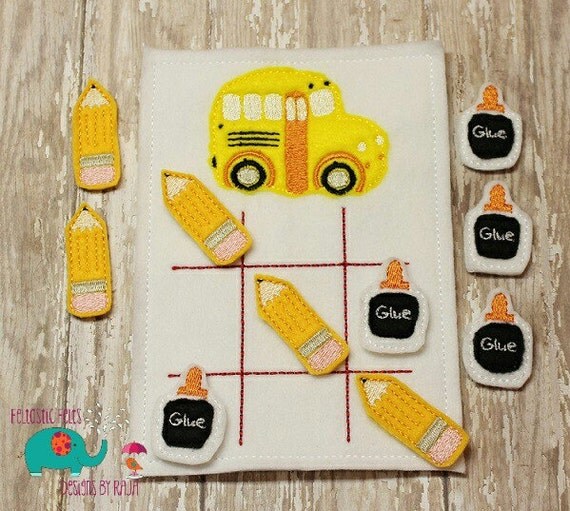 Back to school bus Tic Tac Toe game embroidered board games