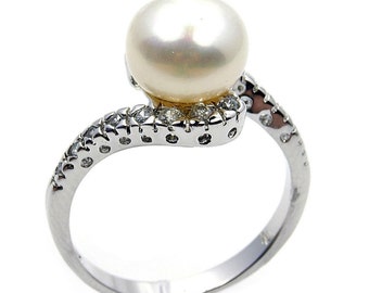 Snowball Pearl Ring CZ & .925 Sterling Silver Ring Size 8.75 Jewelry , Z78 The Siver Plaza