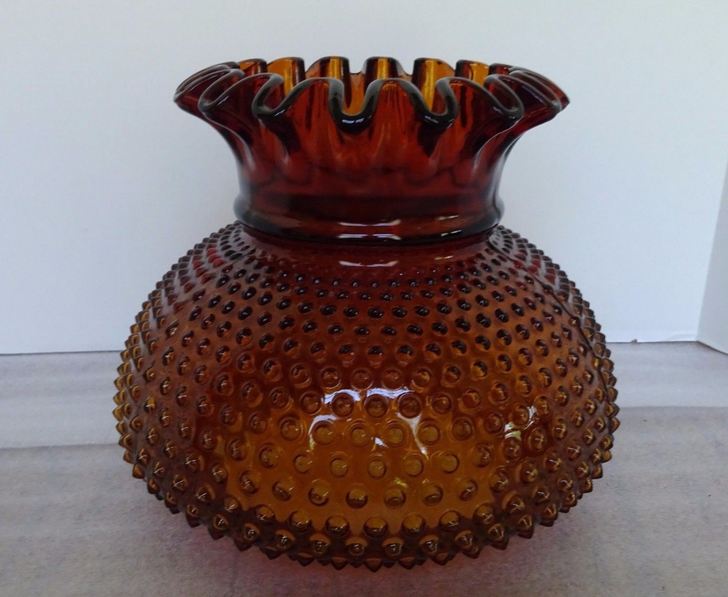 Vintage Hobnail Amber Glass Lamp Shade Ruffled Rim Fenton