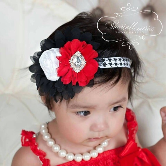 Houndstooth Headband/Red Black White Headband/Baby