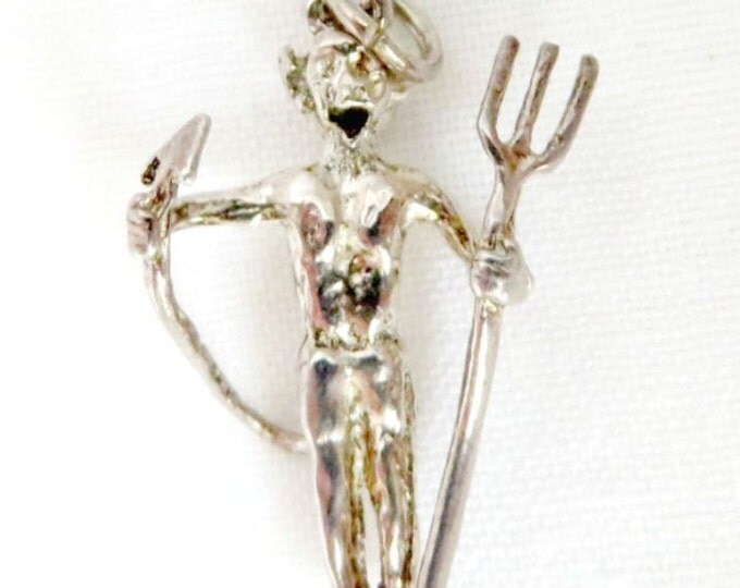 Vintage Sterling Silver Devil Charm, Satan Pitchfork Charm