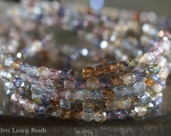 Pastel Bits (50) - Firepolished Czech Glass Bead - 3mm - Faceted Round