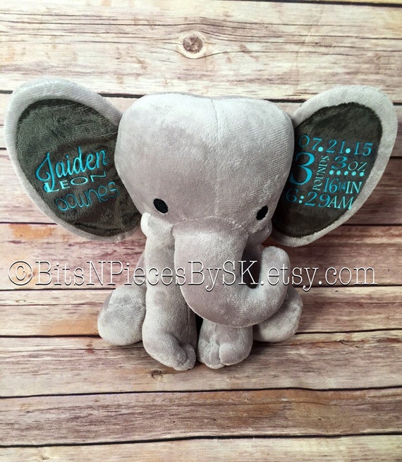 personalized stuffed elephant birth announcement