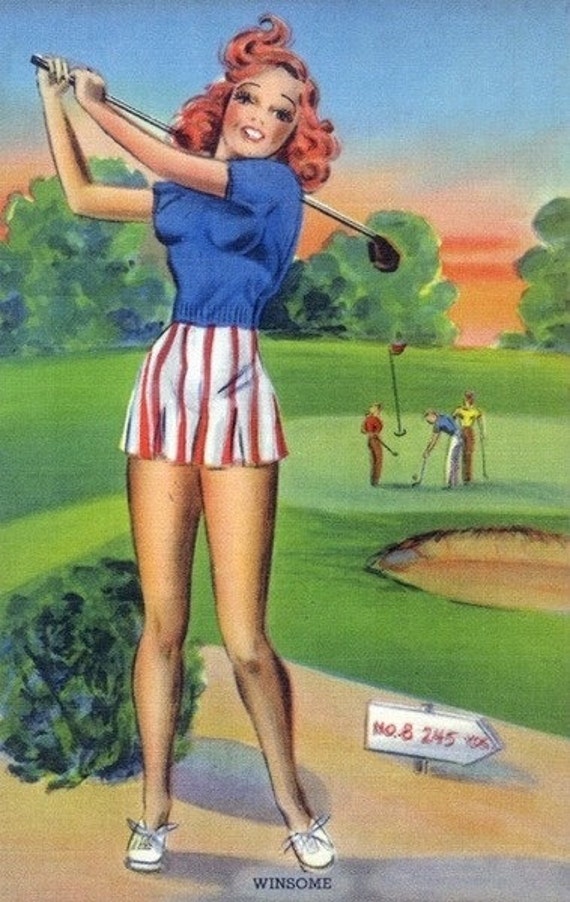 PinUp Girls Winsome Woman Playing Golf Art Prints