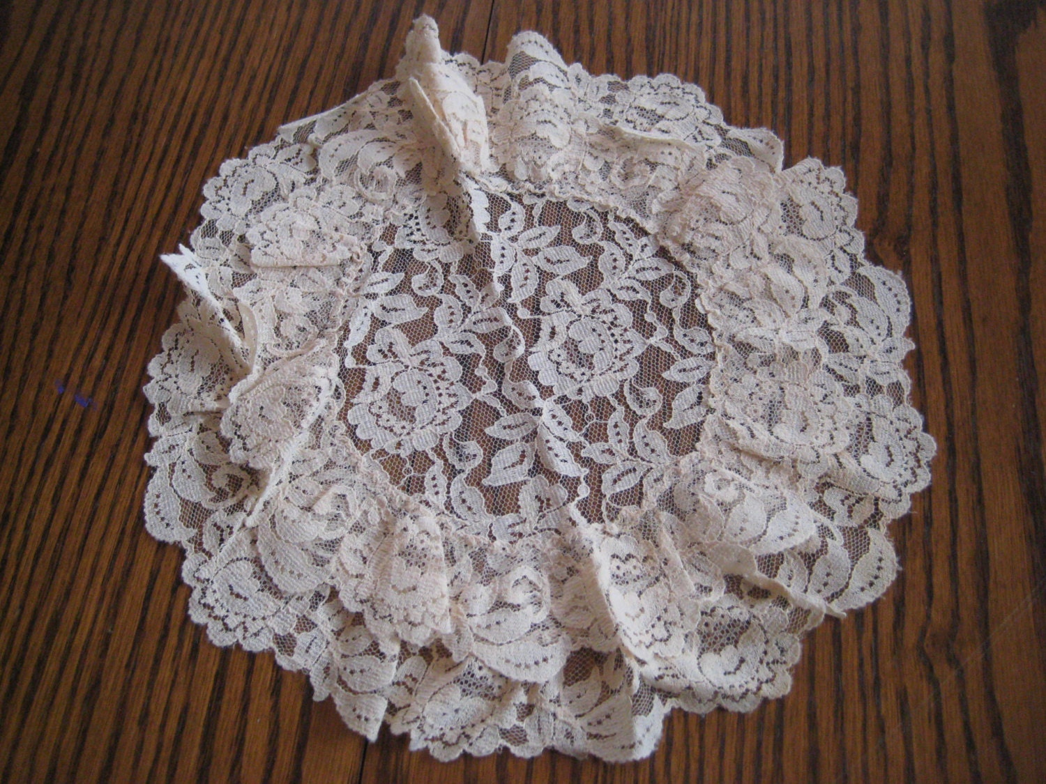 Round cream lace doily ruffled doily ivory doily shabby