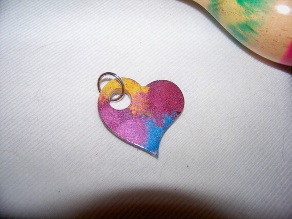 Pendant - Funky Heart, Red, Blue, Yellow