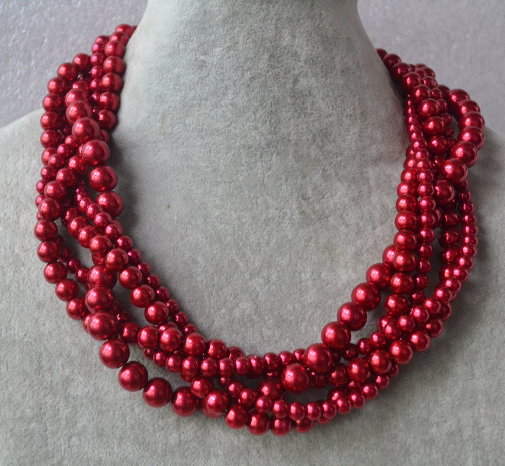 burgundy red pearl necklace chunky pearl necklace Five