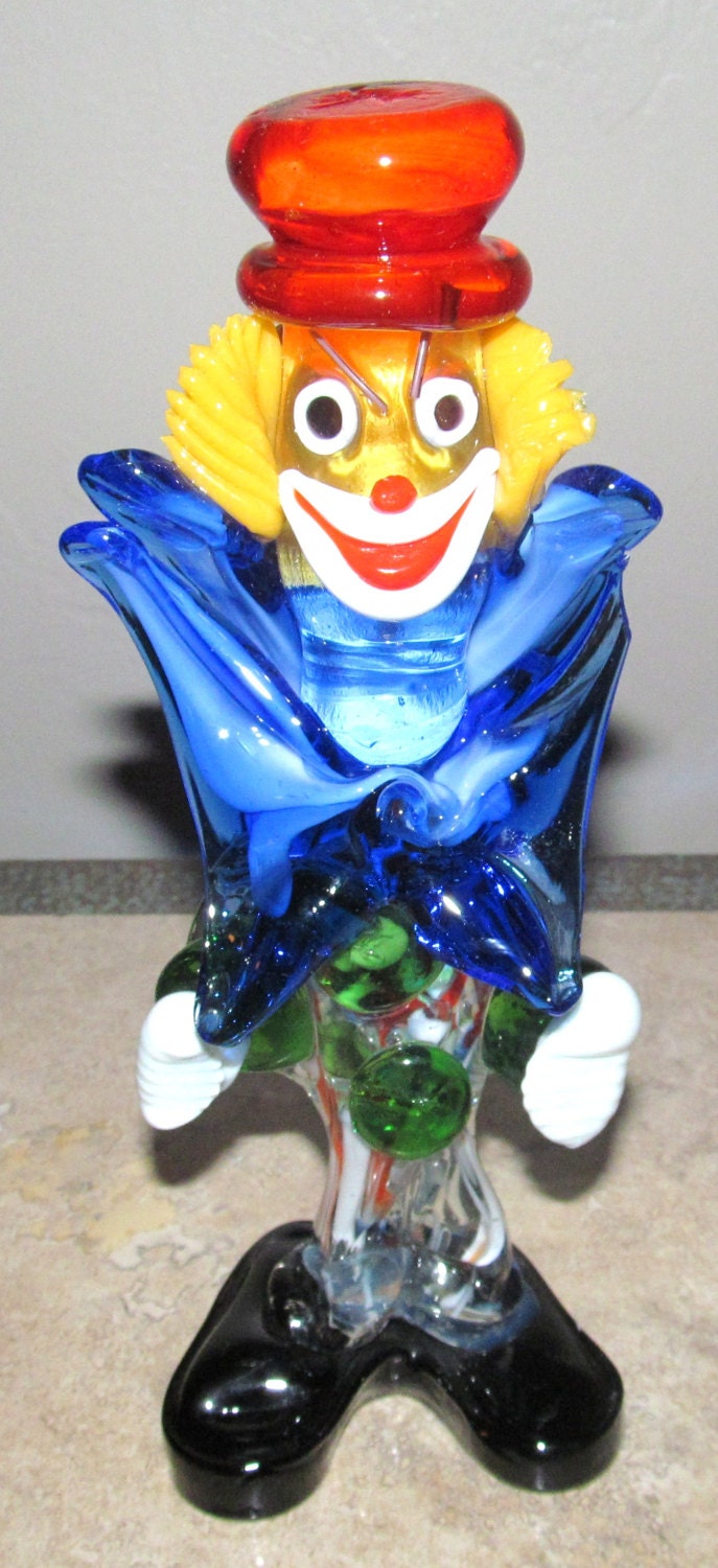 Murano Style Handblown Multi-colored Glass Clown Made In Italy