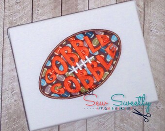 Thanksgiving Football Applique Design - Embroidery Machine Pattern - Gobble Turkey