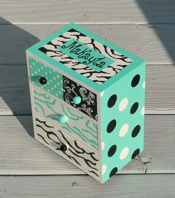 Gifts For Teen Girls Jewelry Box in Handmade Turquoise Zebra