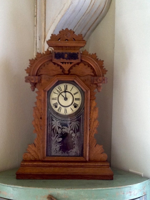 Antique E.Ingraham Gingerbread Pendulum Mantel Shelf Clock