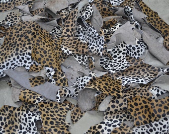 Leather Scrap hair on cowhide 1 pound cheetah print various sizes TA-12855