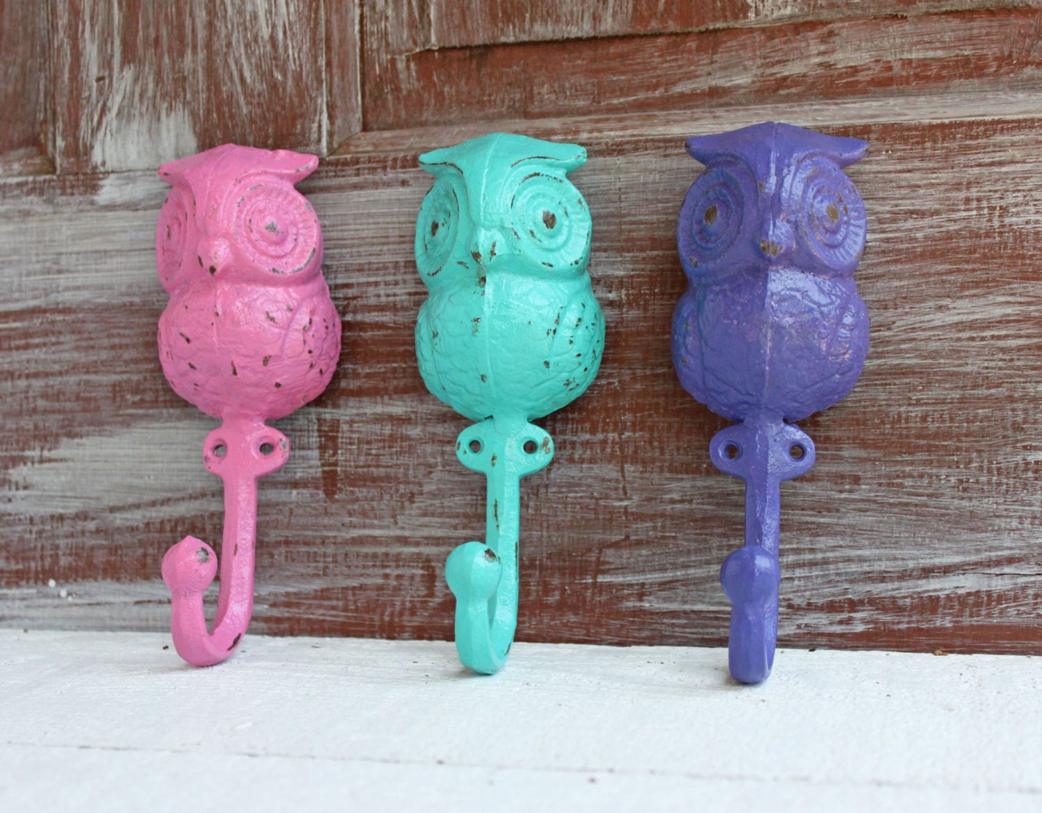 Owl Wall Hooks Set Pink Turquoise Purple Decorative Owl