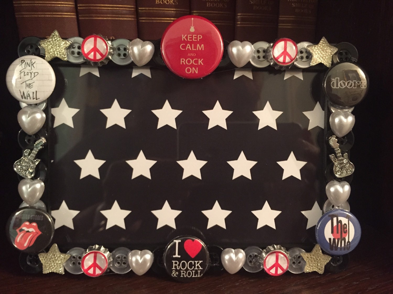 Rock and Roll Button picture frame holds 4 x 6 photo