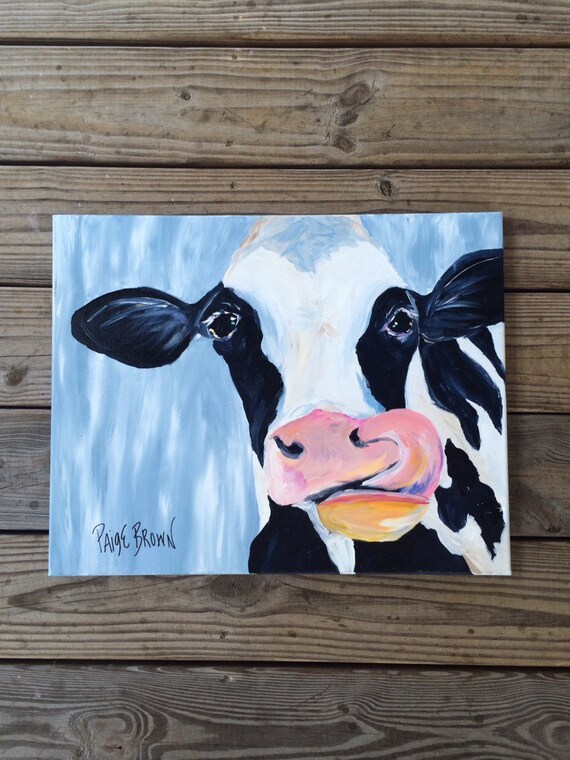 16x20 original holstein cow licking nose eating portrait