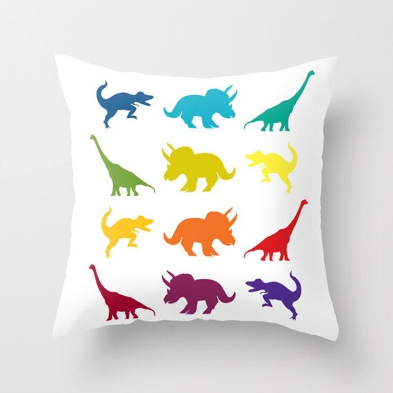 Dinosaur Throw Pillow rainbow Dinosaur parade