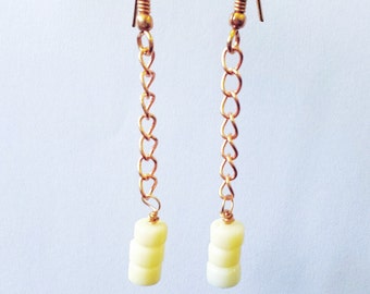 Rose Gold White Coral earrings, Coral Earrings, White Earrings, Gemstone Earrings, Rose Gold Earrings, Dangle chain earrings, Long earrings